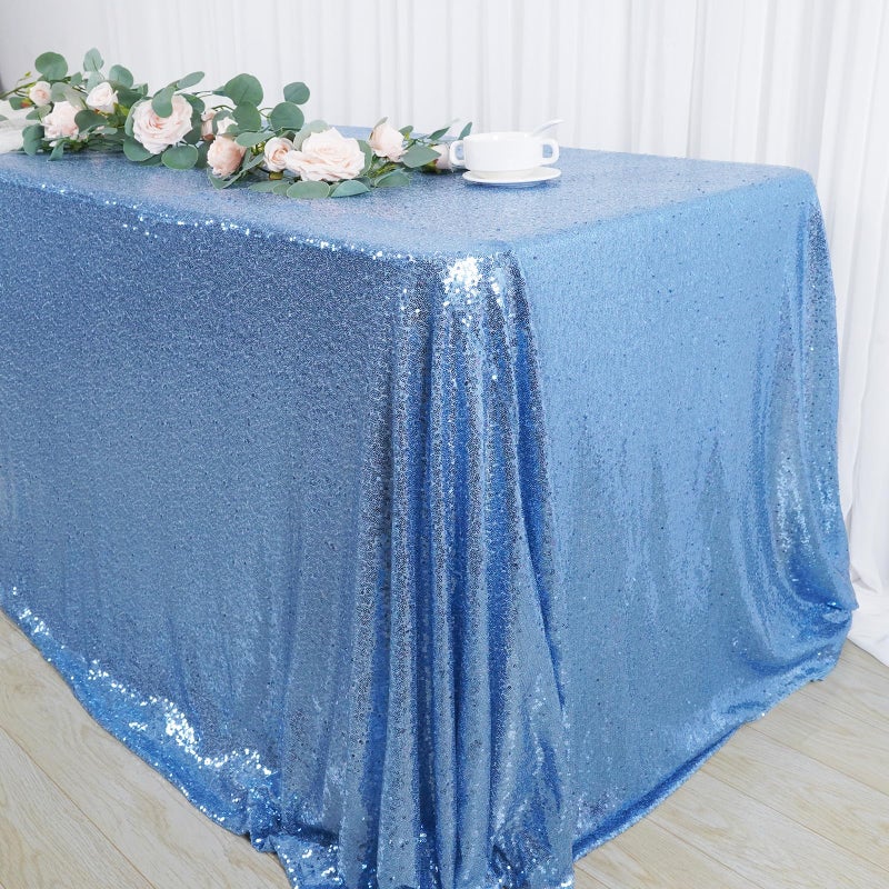 SquarePie Sequin Tablecloth 60 x 102 Inch Baby Blue Sparkly Table Linen for Wedding Party - Image 3
